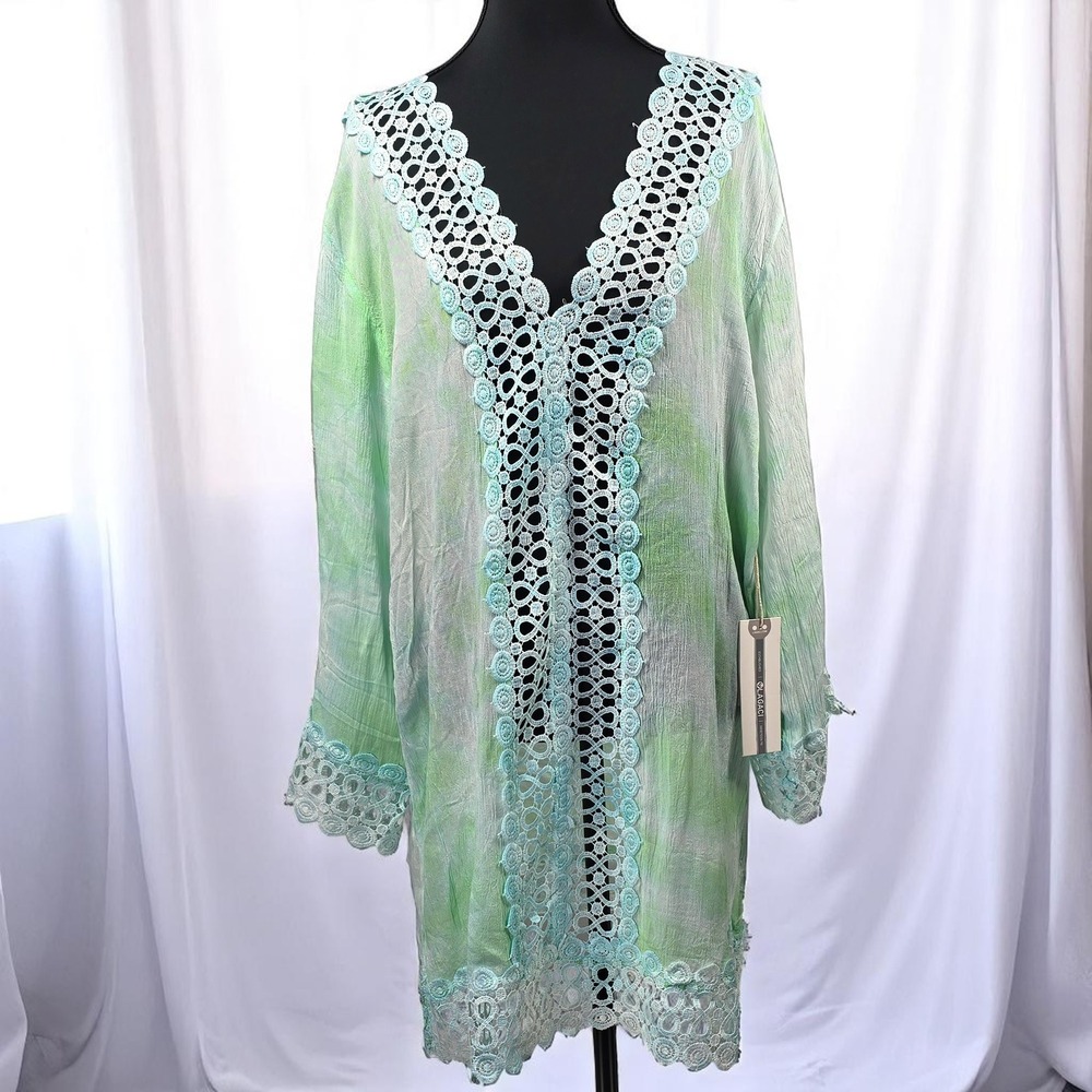Lagaci Cover-Up Tunic Top Crochet Trim Tie Dye Resort Wear Woman Extra Large